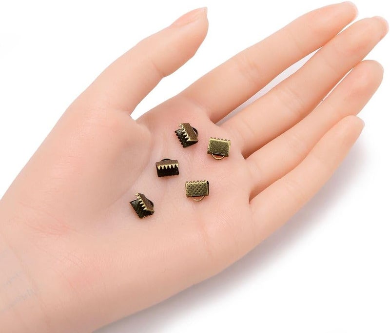 Adabele 200pcs Ribbon Crimp End 8mm Tarnish Resistant Antique Bronze Pinch Crimp Clamp Cord End Fastener Clasp for Craft Jewelry Making CF160-8 - Image 2